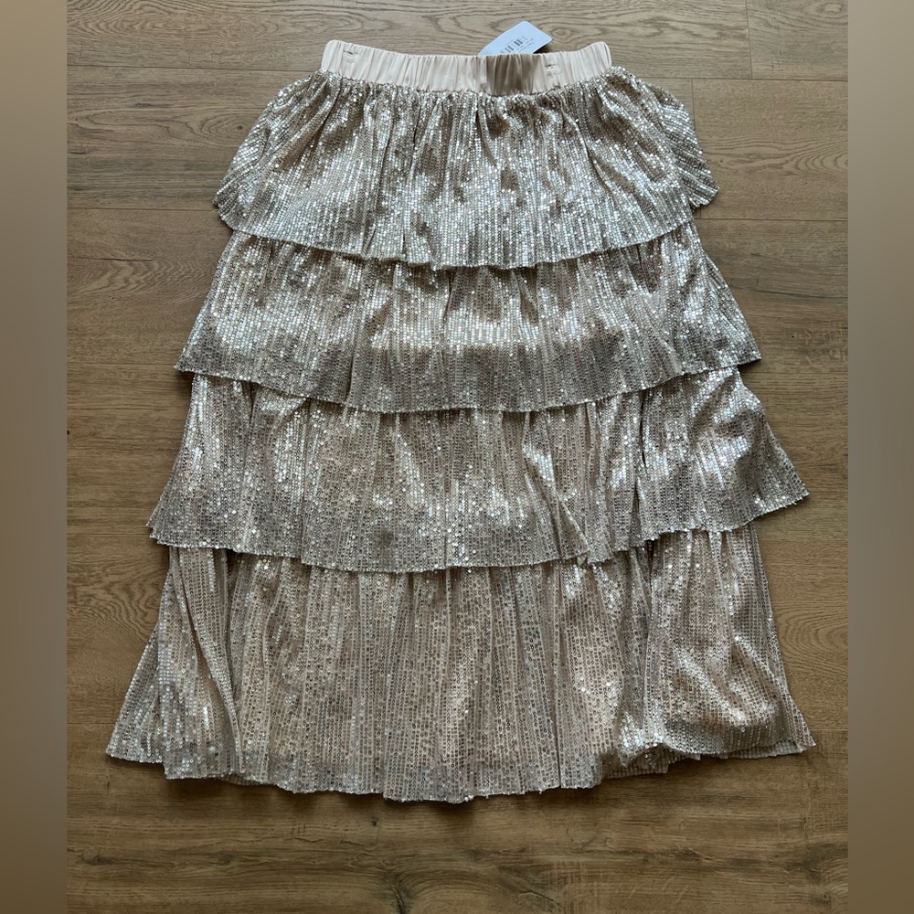 NWT boutique Layered Sequin Tiered Skirt - Champagne